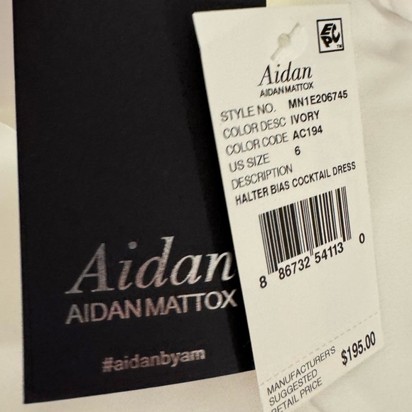 AIDAN MATTOX White Halter Bias Dress Size 6. NEW with tags. - Picture 5 of 7